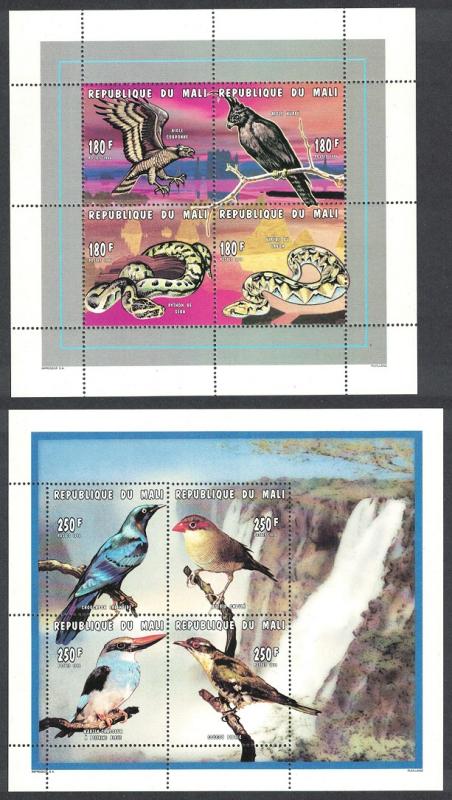 Mali Birds Snakes 2 Sheetlets of 4v each SC#809-810