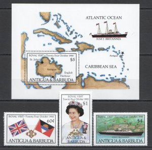 B0268 Antigua & Barbuda Ships Visit Elizabeth Ii #895-97+Bl Michel 12 Euro Mnh