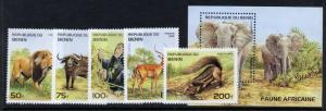 Benin 774-9 MNH Animals, Lion, Elephant, Monkey