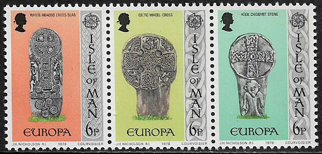 Isle of Man #133a MNH Strip - Europa - Carved Gravestones