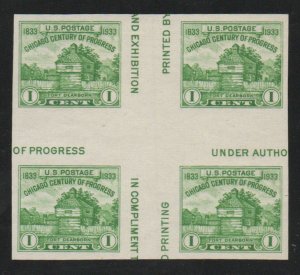 USA #766 SUPERB mint, Gutter Block of 4, no gum as issued, vibrant color! CHO...