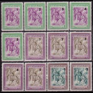 SAN MARINO 1947 - Scott# B27-38 Batoni Surch. Set of 12 LH