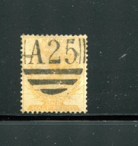 Malta #3 (399) Queen Victoria 1/2p yellow buff, PM A25, Used, F-VF, CV$70.00