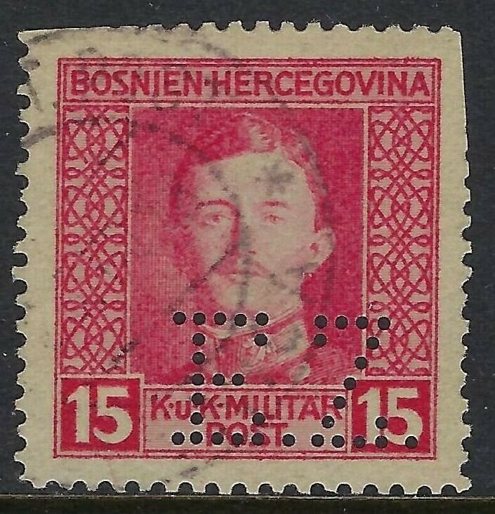 BOSNIA Scott 110, 15 heller Complete Perfin Pattern A5-EZ: Eisenindustrie Zenica