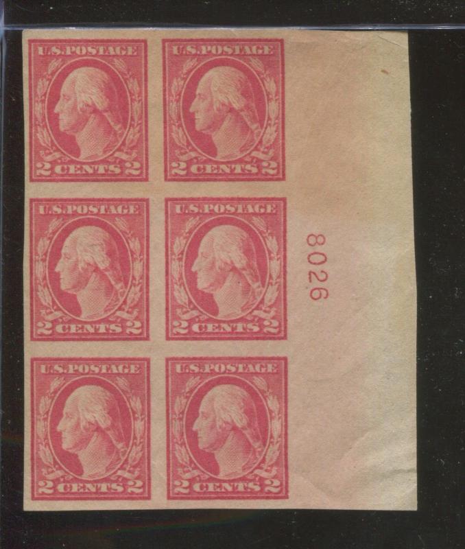 1916 US Postage Stamp #482 Mint Never Hinged Very Fine Plate No. 8026 Block of 6