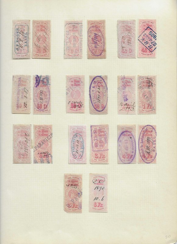 SWITZERLAND CANTON  BASEL WECHSIL STEMPEL REVENUE LOT - 20  PCS - S20 USED