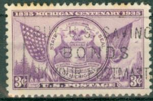 USA - Scott 775 w/ Slogan Cancel - Michigan Centenary