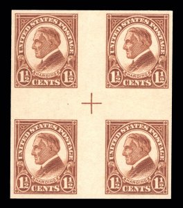 MOMEN: US #631 CROSS GUTTER WITHOUT BREAKER BLOCK OF 4 MINT OG NH VF LOT #95673