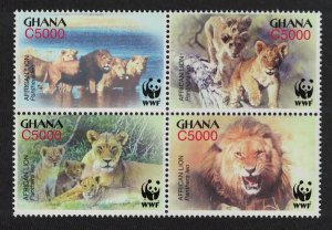 Ghana WWF African Lion 4v Block of 4 2004 MNH SC#2433 a-d SG#3432-3435