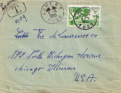 Togo 15F Houses of the Cabrals 1955 Lome R. P. Togo Airmail to Chicago, Ill. ...