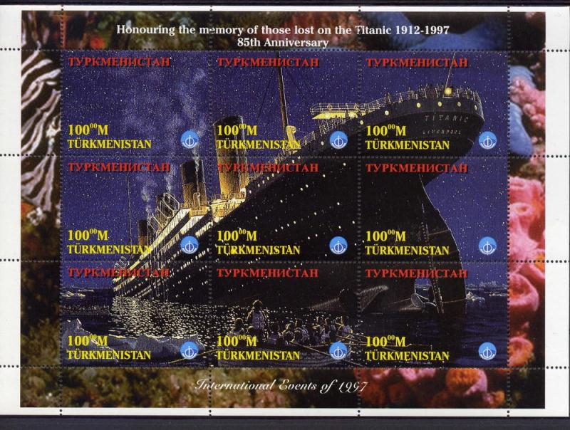 Titanic Sheetlet (9) + 2 SS perf.Turkmenistan Yvert 65/73+28