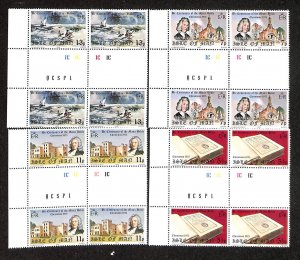 Isle of Man, Postage Stamp, #74-77 Gutter Blocks Mint NH, 1975 Manx Bible (BB)