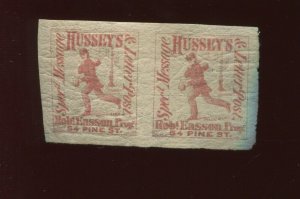 87L58 Hussey's Post New York  Imperf Mint Pair of 2 Stamps (BX 1967)