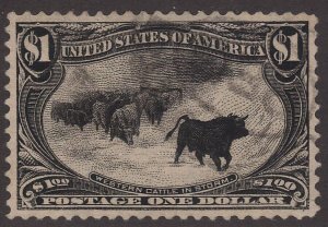 US Scott # 241 $1 Western Cattle in Storm Light Cancel / Excellent Centering