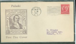 US 690 1931 2c General Pulaski Commemorative (single) on an addressed FDC with a Roessler cachet - Buffalo, NY cancel