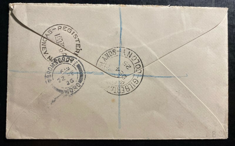 1925 Nikunau Island Gilbert & Ellice Registered Cover To Bromsgrove England