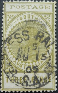 South Australia 1905 QV Three Pence with EXPRESS RAILWAY Square Circle postmark