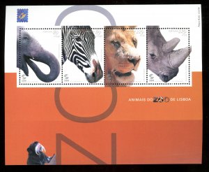 2001 Portugal Scott #2441 Souvenir Sheet of 4, Animals at Lisbon Zoo,  MNH