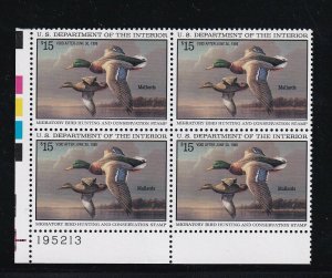 RW62 VF-XF plate block of 4 OG never hinged nice color cv $ 135 ! see pic !