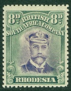 SG 246 Rhodesia 1913-19. 8d violet & green. A fresh mounted mint example CAT£200