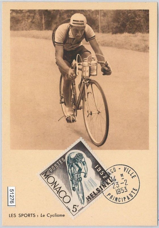 51276 - MONACO - POSTAL HISTORY - MAXIMUM CARD - 1952 OLYMPIC GAMES: CYCLING-