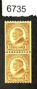 MOMEN: US STAMPS  #605 LINE PAIR  MINT OG NH LOT #6735