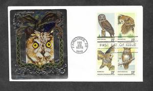 U S 1763a Owls Block FDC Ross Foil Cachet!