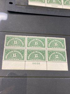 US QE2 Special Handling 15C Plate Block Of 6 Extra Fine Mint Never Hinged