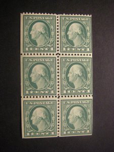 Scott 498e, 1c Washington, pane of 6 without tab, MNH Booklet Beauty