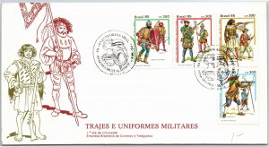 BRASIL - TRADITIONAL MILITARY UNIFORMS SET OF 4 ON CACHET FDC 1985