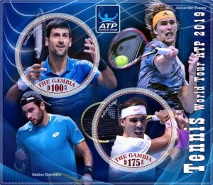Stamps.Sports. Tennis novak djokovic  2019 year 1 sheets perforated Gambia