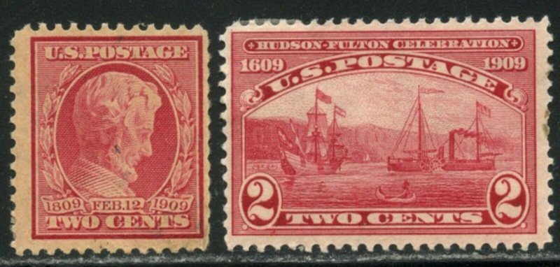 US Sc#367 & 372 1909 Lincoln & Fulton OG Mint Hinged with Faults