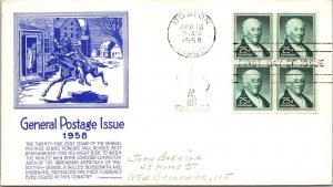 FDC 1958 SC #1048 Blue Anderson Cachet - Boston, Mass - Block Of 4 - J4791