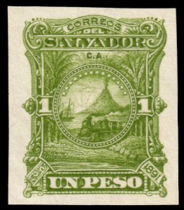 ✔️ EL SALVADOR 1891 - TRAINS & RAILWAY IMPERFORATED PROOF Sc. 56 Mi. 45 MNGAI