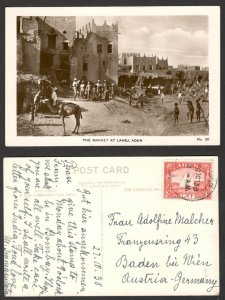 ADEN TO AUSTRIA - POSTCARD, THE MARKET AT LAHEJ, ADEN - 1938.