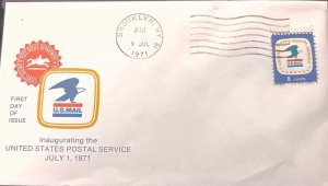 C) 1971, UNITED STATES, FDC, INAUGURATION OF THE POSTAL SCE, MULTIPLE STAMPS. XF