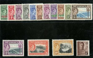 Dominica 1938 KGVI set complete MLH. SG 99-109a. Sc 97-111.