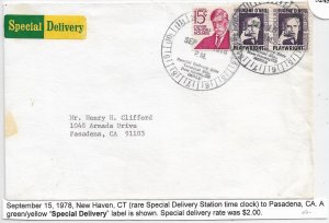 New Haven, CT to Pasadena, Ca 1978 Special Delivery 15c Holmes ... (52450)