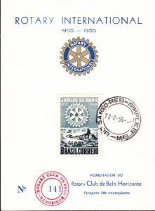 Brazil 1955 FDC Card for ROTARY International 50th Anniversary.  VF