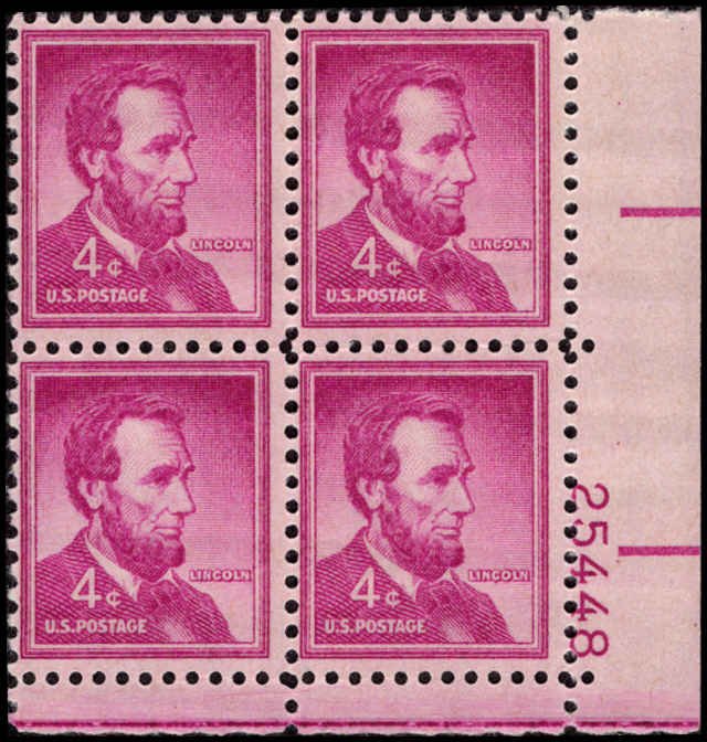 US #1036a ABRAHAM LINCOLN MNH LR PLATE BLOCK #25448 DURLAND .50¢