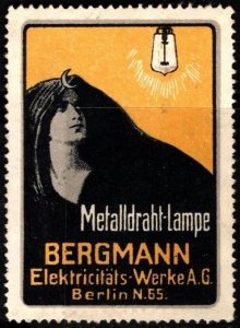 Vintage Germany Poster Stamp Bergmann Electricity Works Metal Wire Lamp