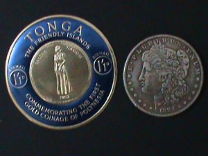 TONGA-1963-SC#C3-COAT OF ARMS-SLOTE GOLD COIN STYLE STAMP MINT-VERY FINE