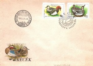 HUNGARY - SET OF 2 DUCKS ON CACHETED FIRST DAY COVER BUDAPEST 1988 (PART I)