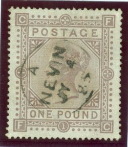 SG 132 £1 brown-lilac. Very fine used with a Nevin CDS. Well centred, good... 