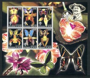 Benin, MNH, Insects Butterflies flowers orchids x23985