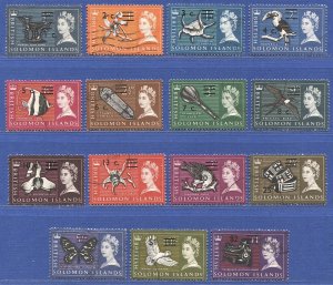 BRITISH SOLOMON ISLANDS 1966 SG 135A/52A used New Currency set of 15 Ovpts, VF