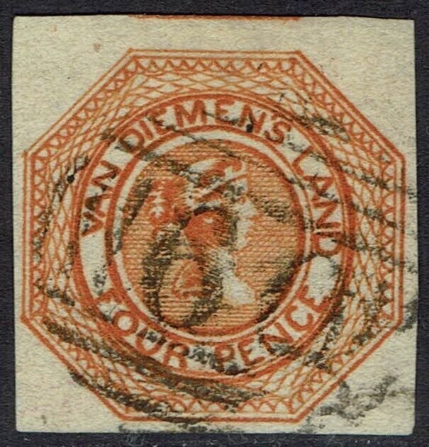 TASMANIA 1853 QV COURIER 4D 2ND STATE OF PLATE USED