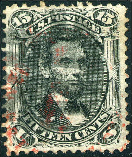 1868 US #91 A33 15c Used Red Cancel Stamp Catalogue Value $725, Grade 70 Cert