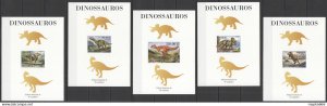 Lx694 Imperf 2016 Mozambique Dinosaurs Fauna Uv Cardboard 5Bl Mnh