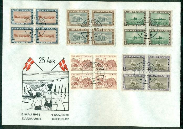 GREENLAND 1970, 25 year Liberation Anniversary covers (2) franked w/complete set